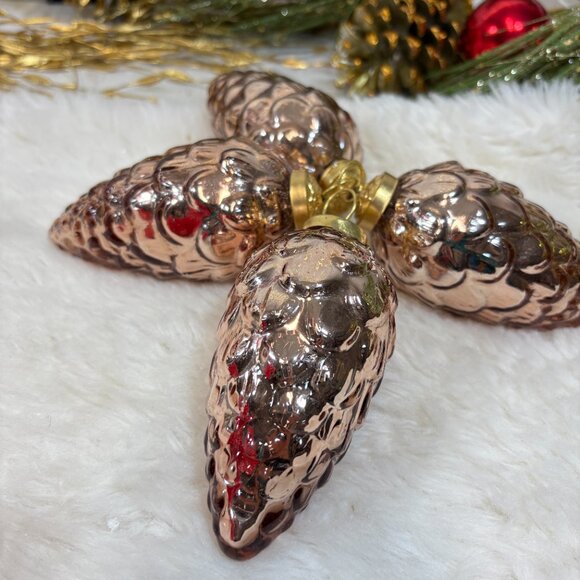 Martha Stewart Blown GLASS Copper PINECONE Ornaments Set of 4 NEW 5" - Picture 6 of 6